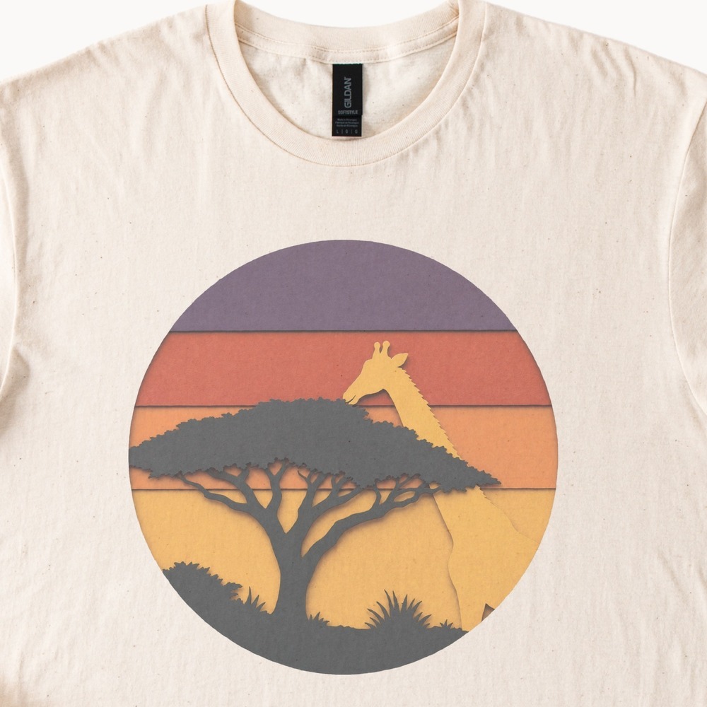 Giraffe Nibbling Tree Silhouette Graphic Tee
